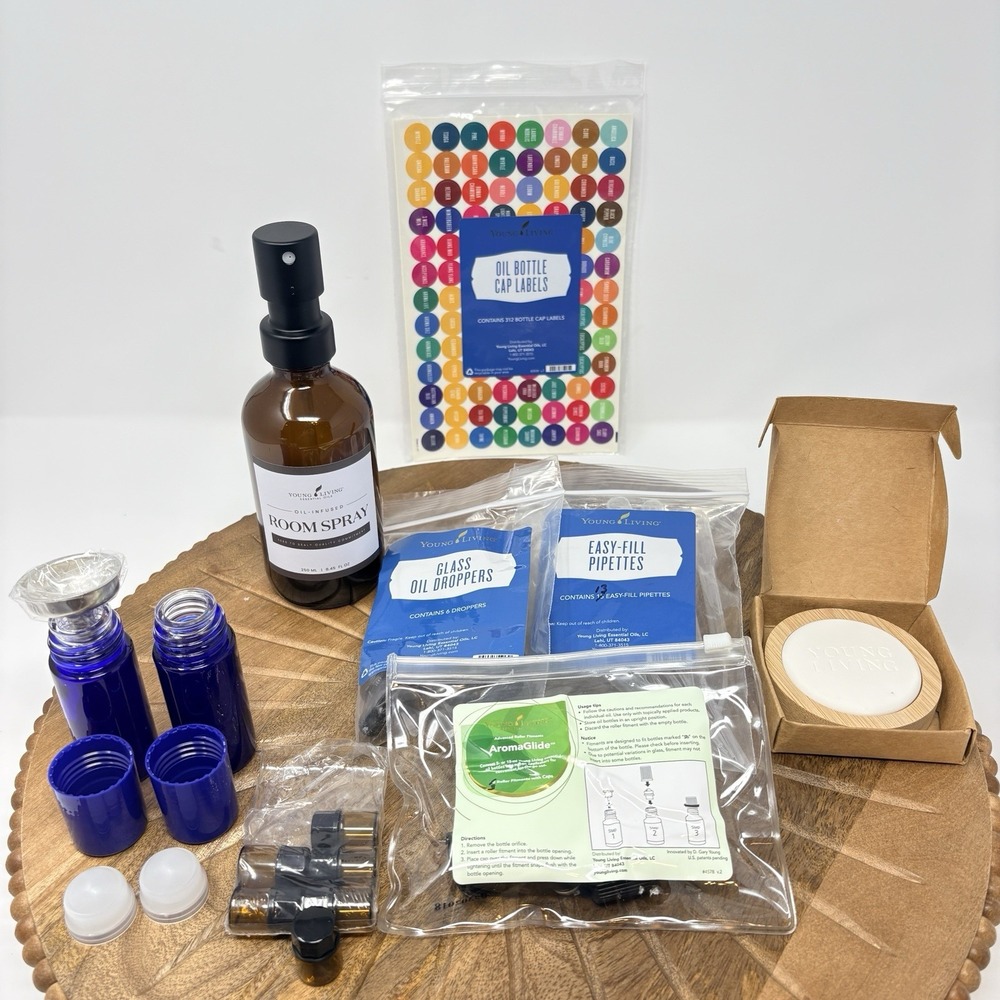 Young Living Lot Glass Bottles Rollers Droppers Pipettes Labels Passive Diffuser